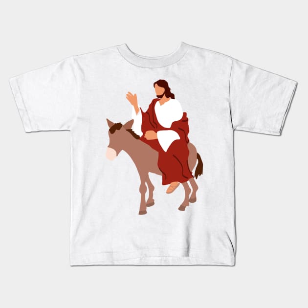 jesus riding donkey Kids T-Shirt by mansinone3